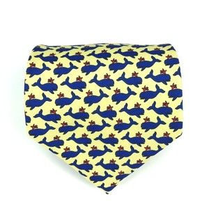 Utopia Tie Handmade Yellow Blue Whale Animal Pattern Ocean Sea Life Necktie 57"